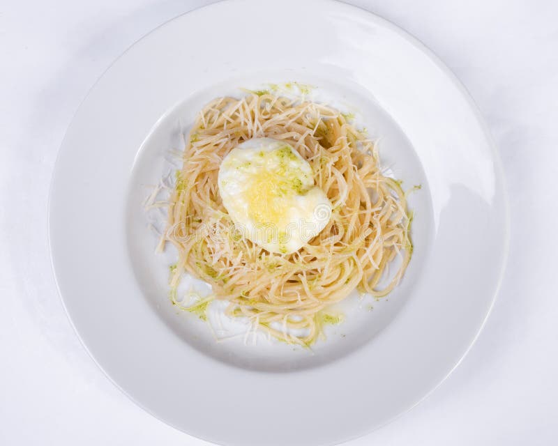 Italian Cuisine, Poached Eggs, Spaghetti, Pasta Stock Image Image of