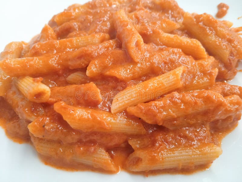 Italian Dish with Pasta and Tomato Sauce and Cheese Stock Photo - Image