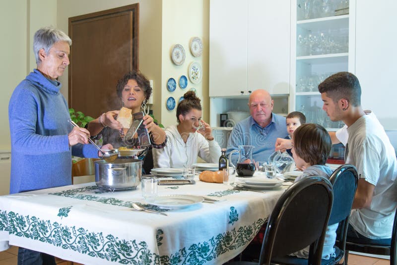 An Italian family has lunch with pasta royalty free stock photos An Italian family has lunch with pasta royalty free stock photos