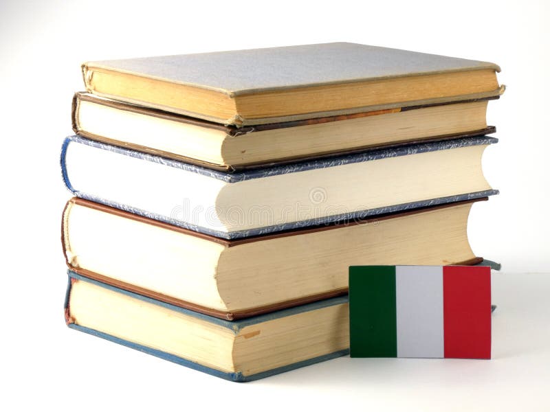 Italian Flag with Pile of Books on White Background Stock Image - Image ...