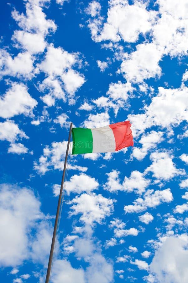 Italian Flag Waving in the Wind Over the Blue Sky Stock Image Image