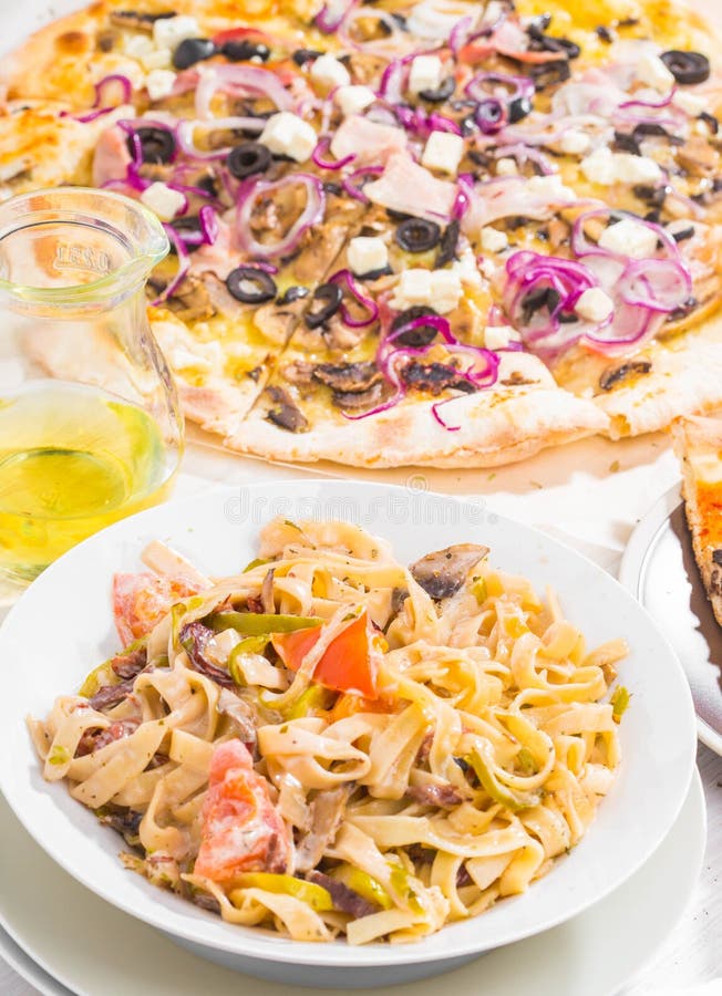 Italian Food Pasta and Pizza Stock Image Image of meal, cooked 64308117