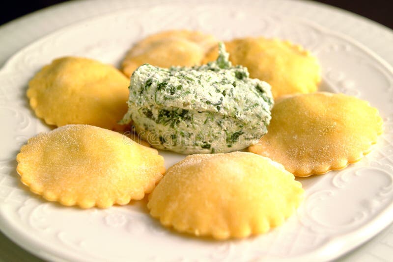Italian Fresh Pasta Panzerotti Stuffed with Ricotta Cheese and Spinach