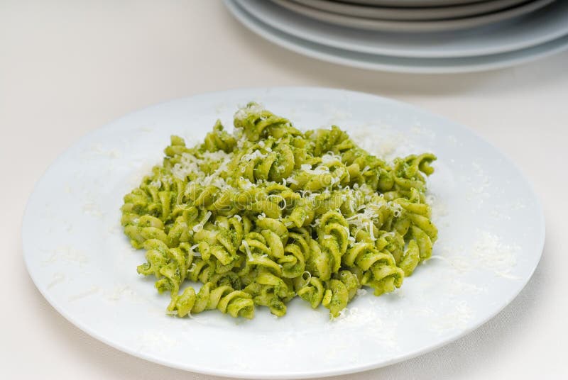 Italian fusilli pasta and pesto