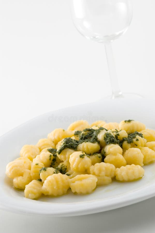 Italian Gnocchi Pasta with Salmon and Fresh Basil Stock Image Image