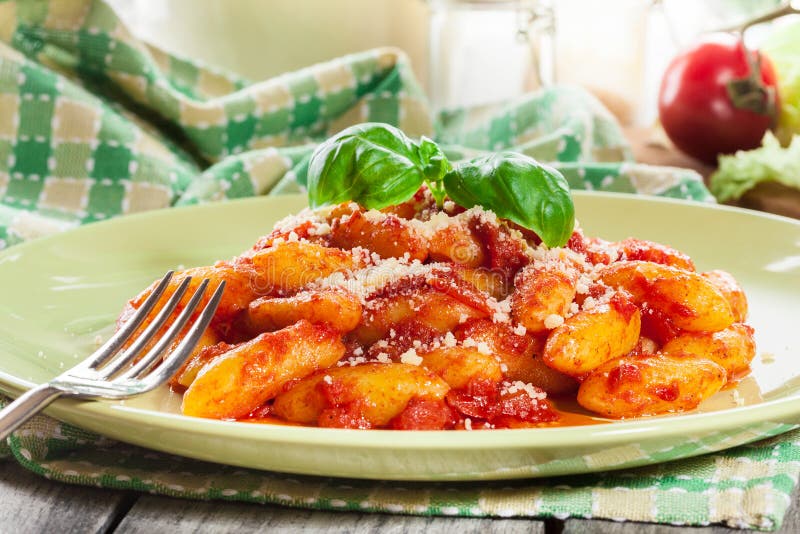 Italian Gnocchi with Tomato Sauce and Cheese Stock Photo Image of