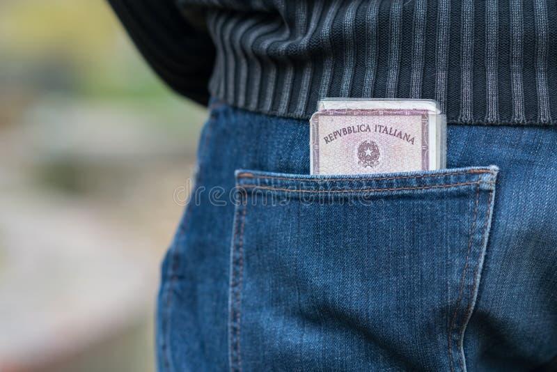 Italian identity card in the back pocket of a jeans