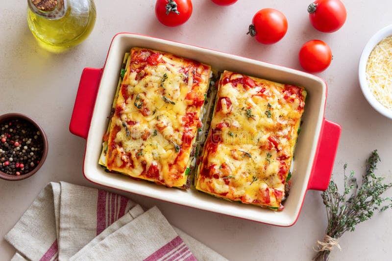 Italian Lasagna with Meat, Cheese and Vegetables. Italian Food Stock ...