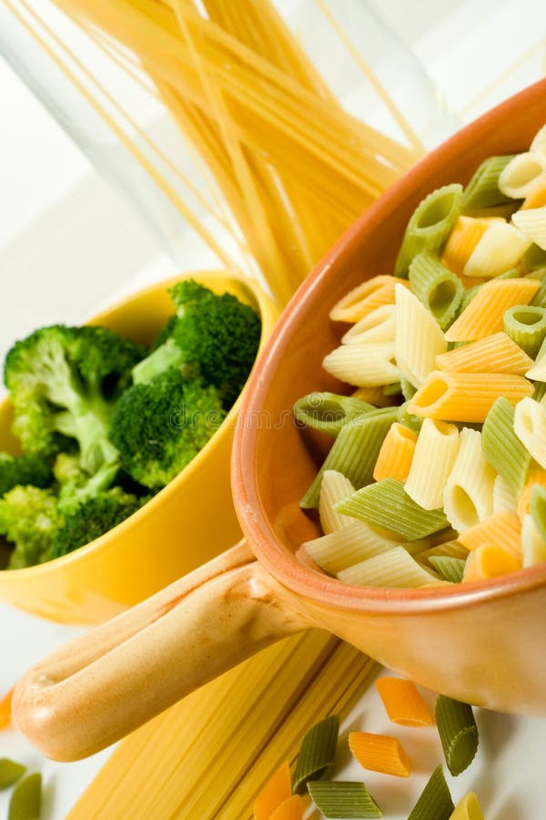 Italian noodles in bowl and spaghetti