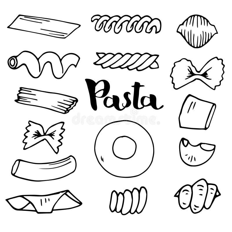 Italian Pasta Seamless Pattern With Sketch Spaghetti, Olive Oil And
