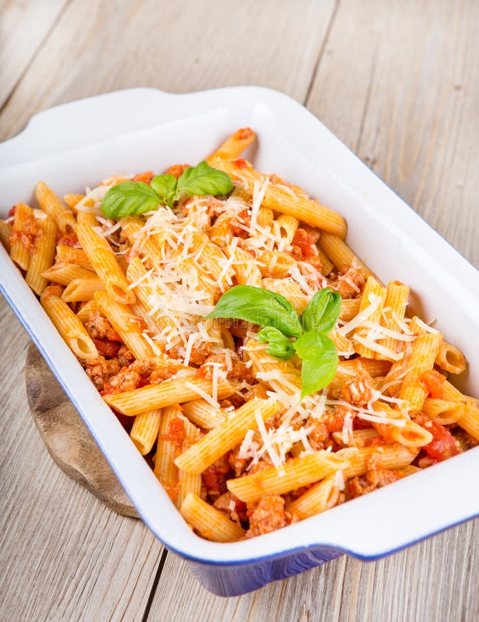 Italian Pasta with Meat Sauce and Parmesan Cheese Stock Photo Image