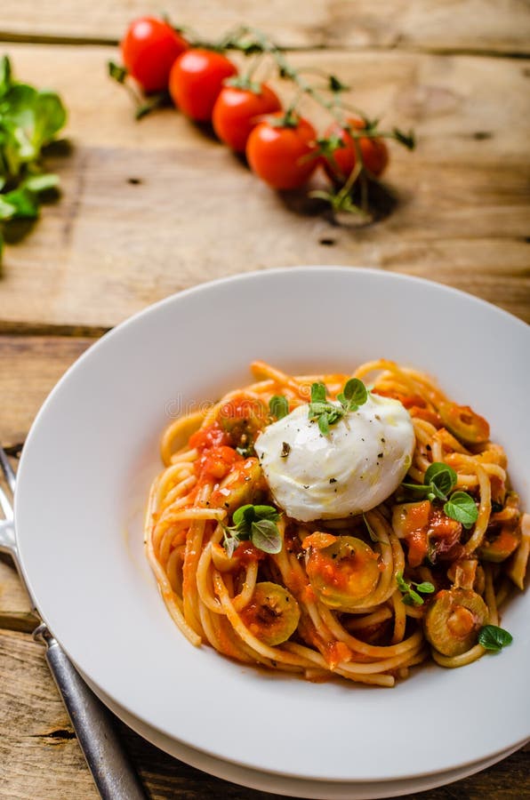 Italian Pasta with Poached Egg Stock Photo Image of cooking, dish
