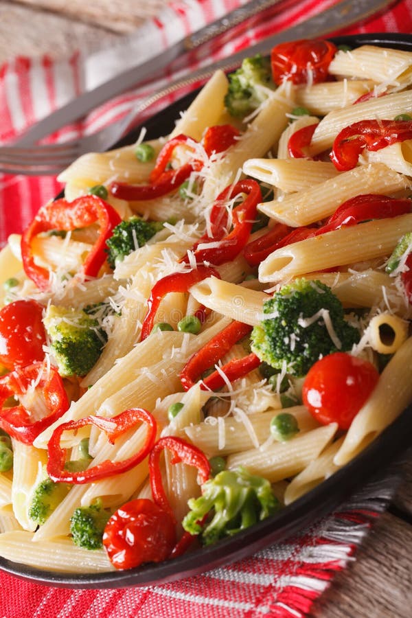 Primavera Italian Pasta with Vegetables Closeup Stock Photo Image of