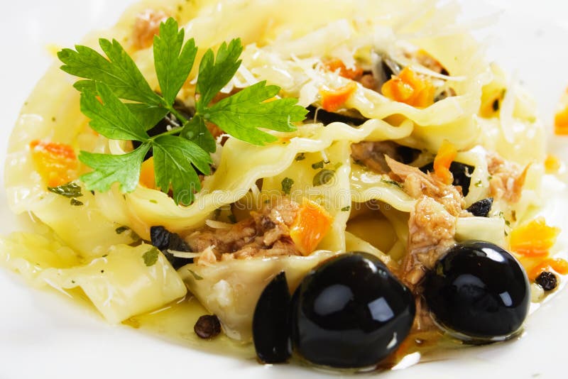 Italian Pasta with Tuna and Black Olives Stock Photo Image of food