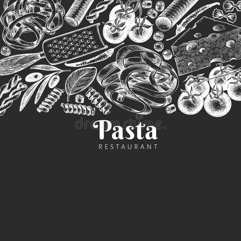 Italian Pasta Wits Additions Design Template. Hand Drawn Vector Food ...