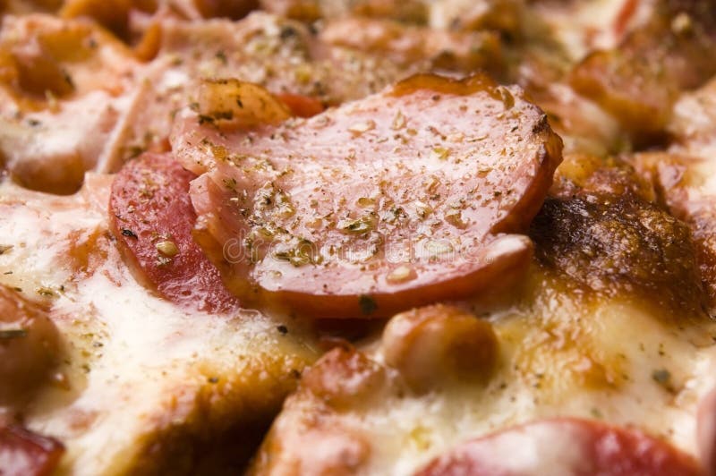 Italian Pizza with Bacon, Salami and Cheese Stock Image Image of