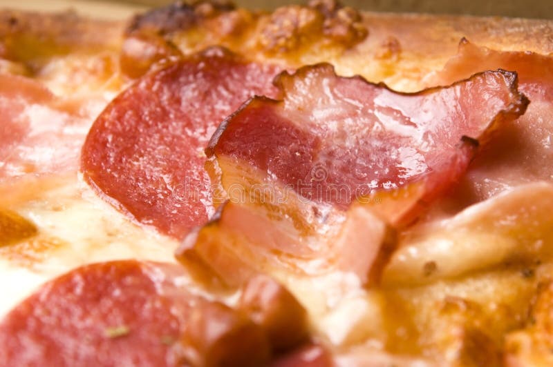 Italian Pizza with Bacon, Salami and Cheese Stock Photo Image of