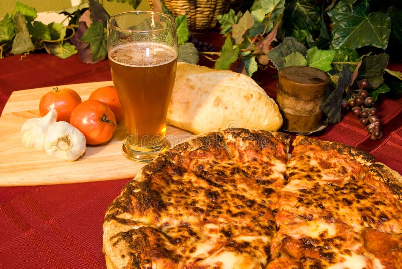 Italian Pizza and Cold Beer Stock Image Image of tomato, alcohol 5494241