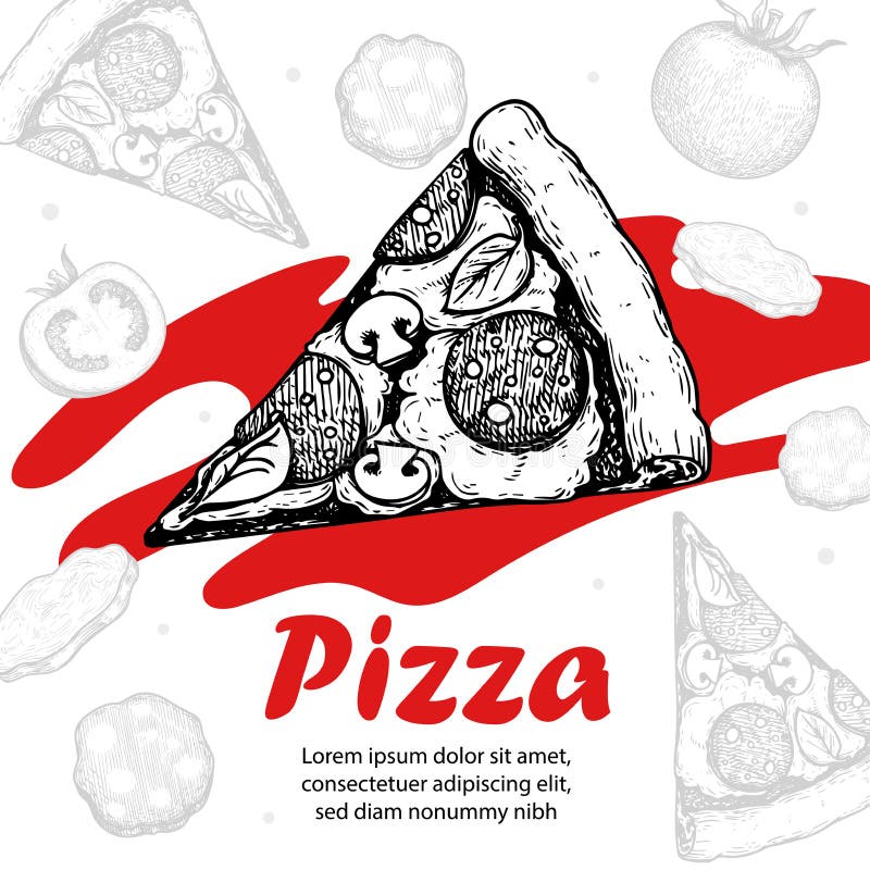Italian Pizza Design Template Pepperoni Pizza Slice In Hand Drawn