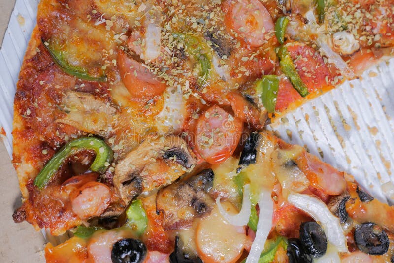 Italian Pizza with Ham, Pepper and Olives Stock Photo Image of slice