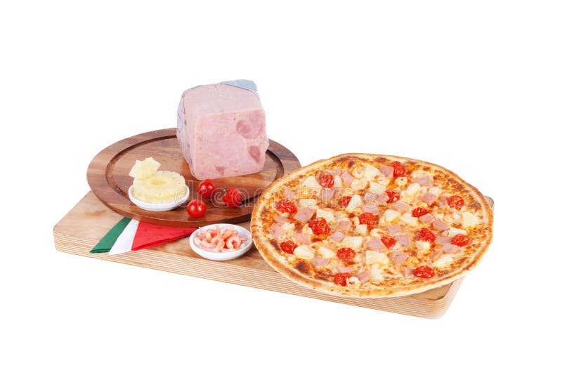 Italian Pizza with Ham, Shrimp, Cherry, Pineapple Stock Image Image