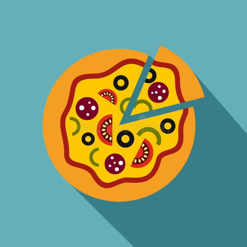 Italian Pizza Icon, Flat Style Stock Illustration - Illustration of ...
