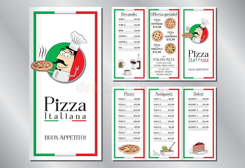 Italian pizza restaurant - menu/ flyer template - 3 x DL 99x210 mm