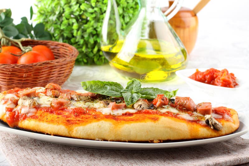 Italian Pizza with Tomato and Basil Stock Photo Image of classic
