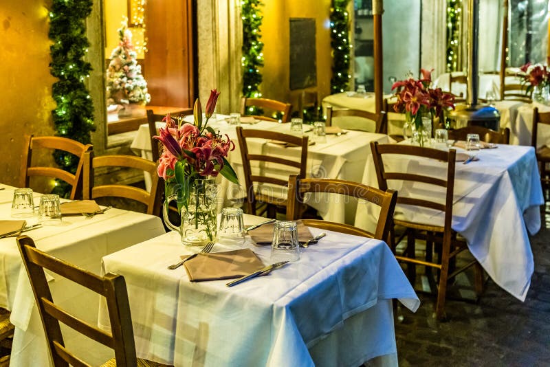 Italian Restaurant at Christmas Stock Photo Image of glasses, wood