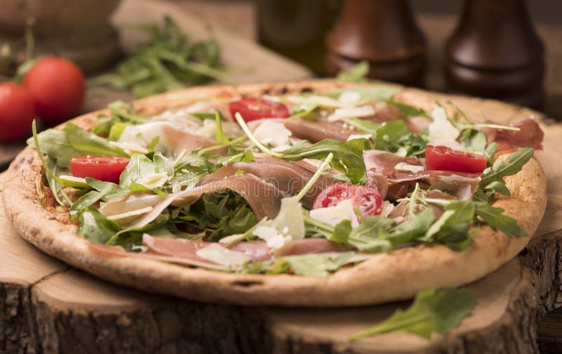 Italian Prosciutto And Rucola Pizza. Stock Photo Image of dinner