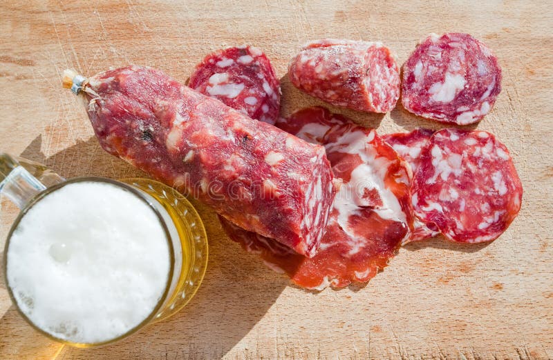 Italian Salami And Glass Of Beer Picture. Image 21397295