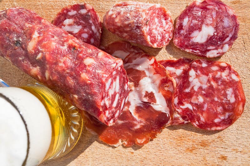 Italian Salami and Glass of Beer Stock Image Image of meat, drink