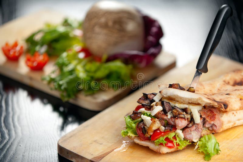 Italian Sandwich with Sausage and Eggplant Stock Photo Image of food
