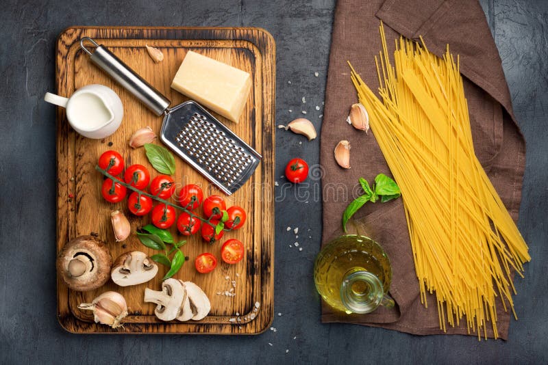 Italian Spaghetti with a Set of Ingredients for Cooking Pasta Stock Image Image of food