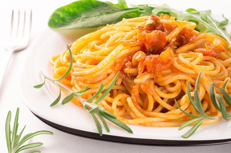 Italian Spaghetti with Vegetable Sauce and Herbs Stock Image Image of