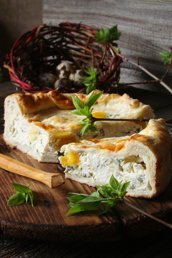Italian Torta Pasqualina Pie with Spinach, Eggs Stock Photo Image of
