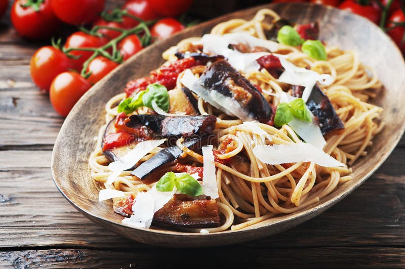 Italian Traditional Pasta with Eggplant Alla Norma Stock Image Image of studio, sicilian 76603669