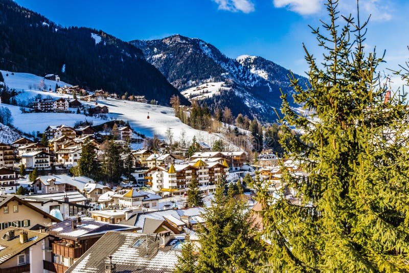 Italian Village in Dolomites Stock Photo - Image of vacation, snowy