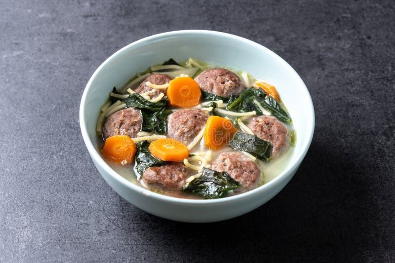 Italian Wedding Soup with Meatballs and Spinach Stock Photo - Image of