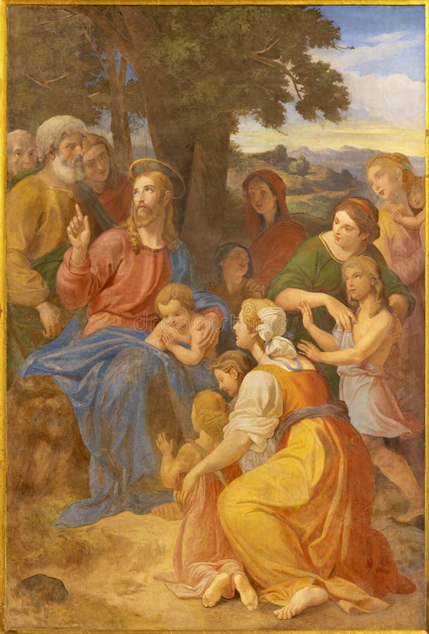 Italien am 31. August 2021 : der Freskenseher, der die Kinder in der Kirche santa maria in monticelli von cesare mariani segnet