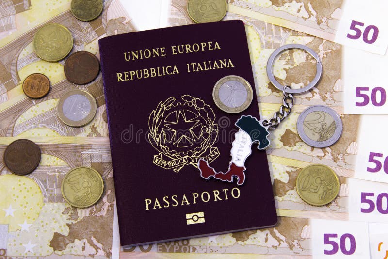 Italian passport with money. Euros and italian european union passport. Italian passport with money. Euros and italian european union passport.