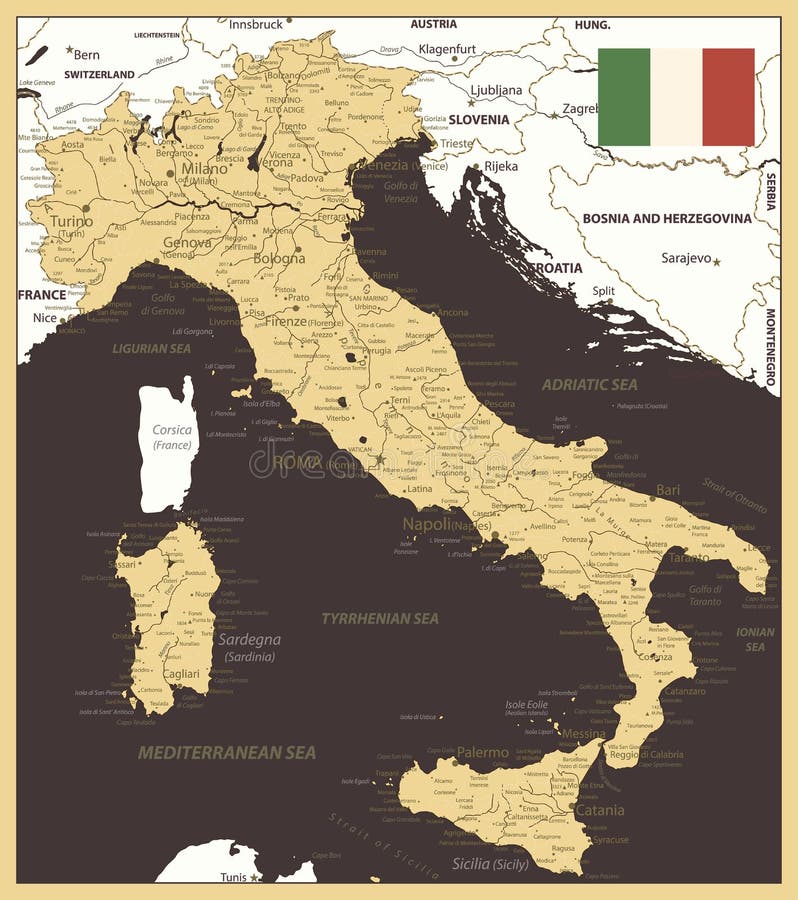 Italien-Karten-Gold und Brown vektor abbildung Italien-Karten-Gold und Brown vektor abbildung