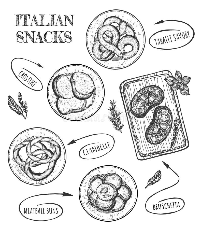 Italienische Nahrungsmittel- und Imbisssammlung