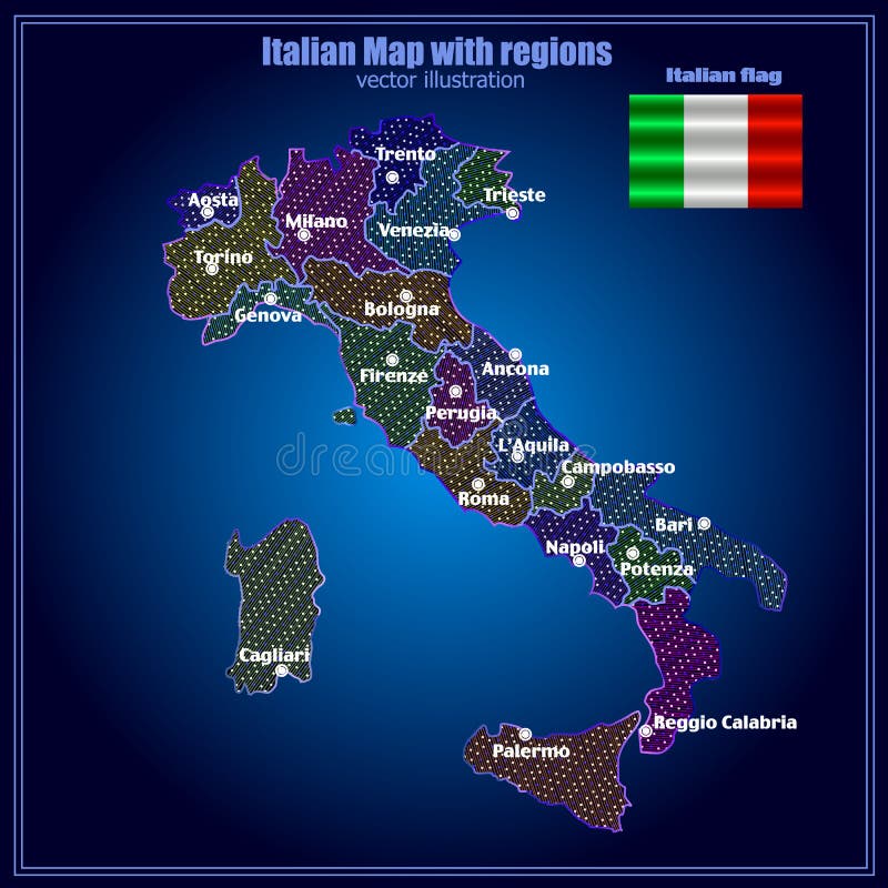 Italien översikt Med Italienska Regioner Illustration Stock