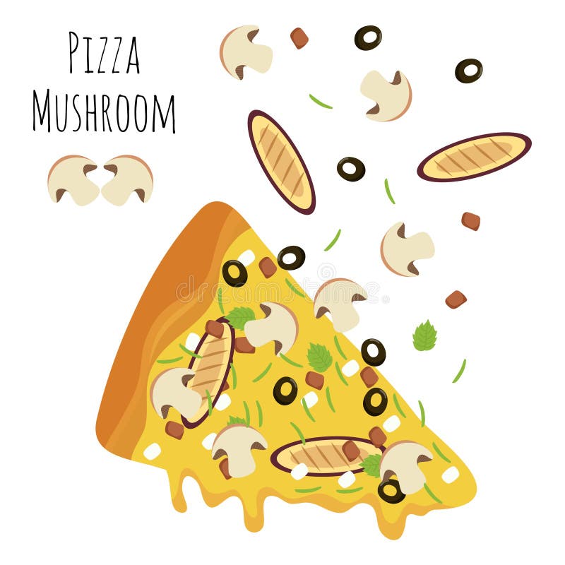 Italiensk champinjonpizzaskiva med fallande ingredienser vektor illustrationer