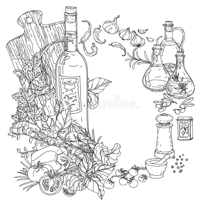 Italiensk kokkonstfärgläggningbok stock illustrationer