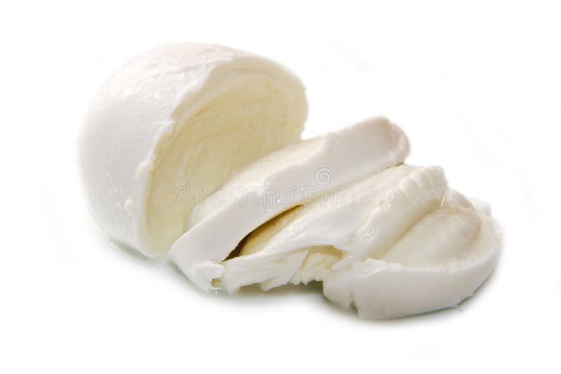 Italiensk mozzarella på vit bakgrund arkivbild