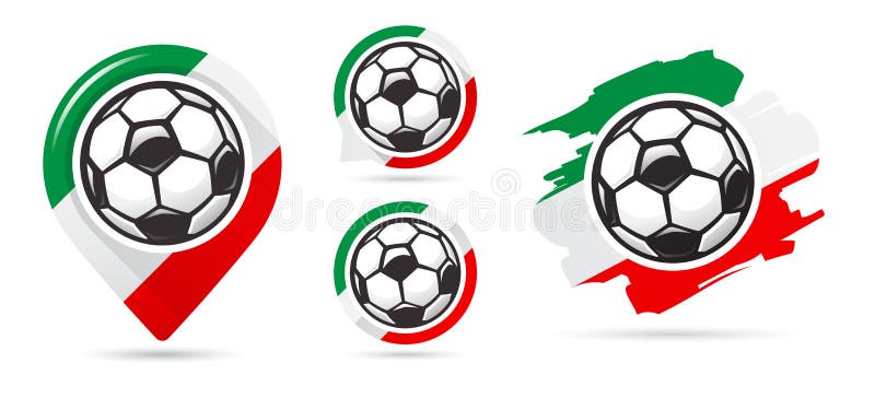 Italienska fotbollvektorsymboler Bollen i netto Uppsättning av fotbollsymboler vektor illustrationer Italienska fotbollvektorsymboler Bollen i netto Uppsättning av fotbollsymboler vektor illustrationer