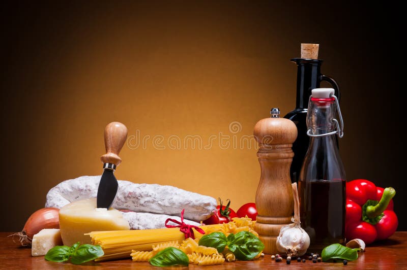 Still life with italian food ingredients. Still life with italian food ingredients