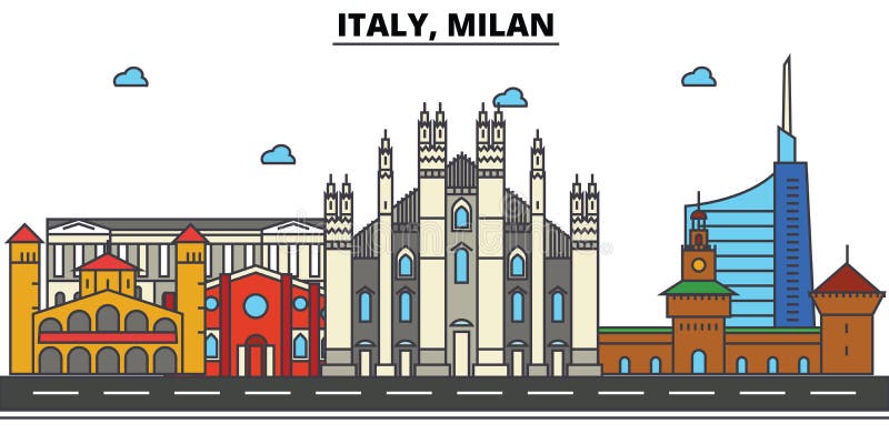 Italië, Milaan De architectuur van de stadshorizon editable vector illustratie Italië, Milaan De architectuur van de stadshorizon editable vector illustratie
